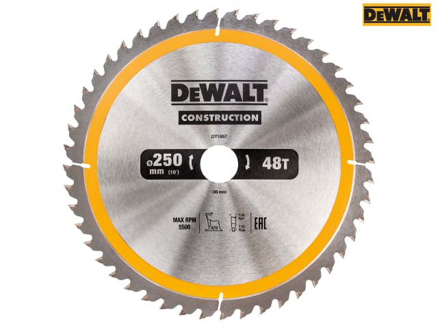 DEWALT Stationary Construction Circular Saw Blade 250 x 30mm x 48T