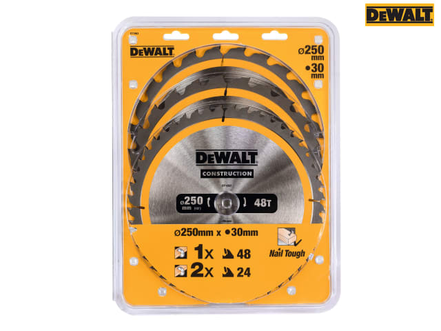 DEWALT DT1963 Construction Circular Saw Blade 3 Pack 250 x 30mm x 24T/48T