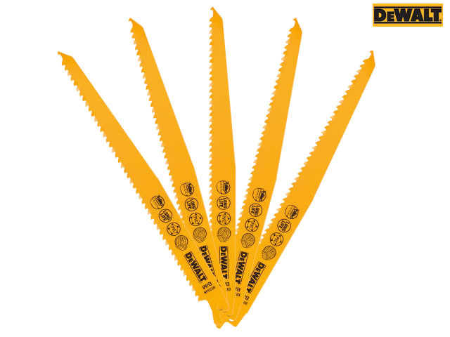 DEWALT Bi-Metal Reciprocating Blade for Wood with Nails 228mm (Pack 5)