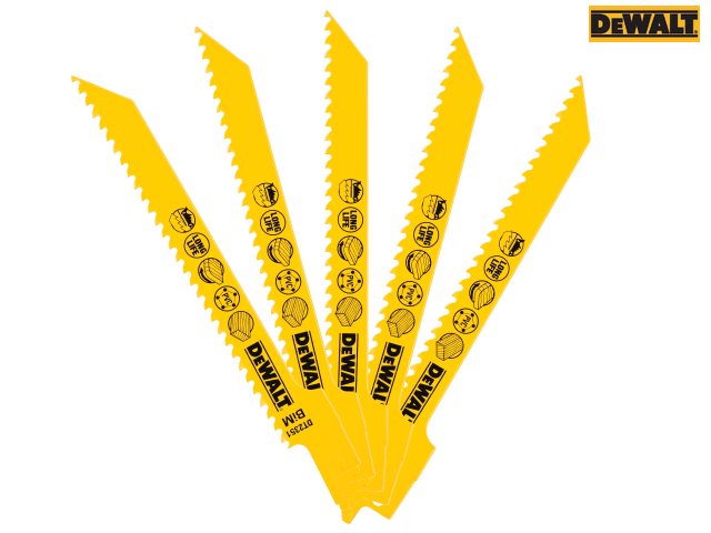 DEWALT Bi-Metal Reciprocating Blade for Wood, Fine Fast Cuts 152mm x 6 TPI (Pack 5)