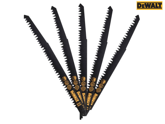 DEWALT HCS Reciprocating Blade for Wood, Fast Cuts 240mm x 5/6.5 TPI Pack of 5