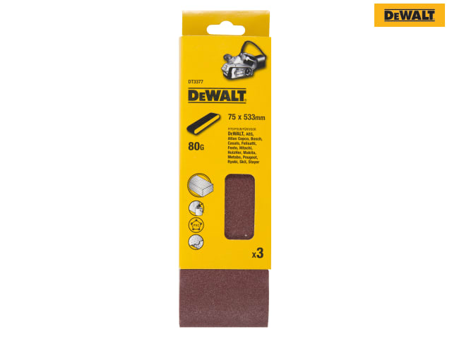 DEWALT Sanding Belt 533 x 75mm 80G Pack of 3