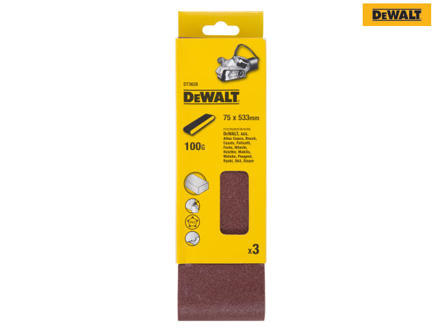 DEWALT Sanding Belt 533 x 75mm 100G Pack of 3