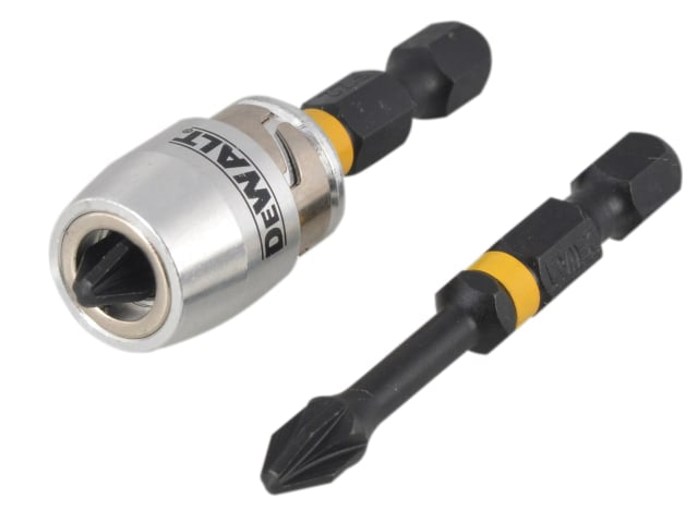 DEWALT Impact Torsion Bits PZ2 x 50mm (x2) and Magnetic Screwlock Sleeve