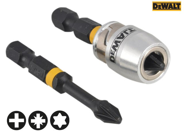 DEWALT Impact Torsion Bits PZ2 x 50mm (x2) and Magnetic Screwlock Sleeve