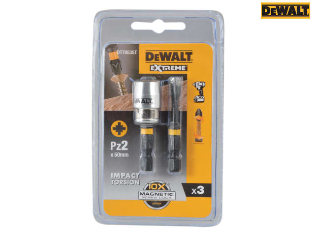 DEWALT Impact Torsion Bits PZ2 x 50mm (x2) and Magnetic Screwlock Sleeve