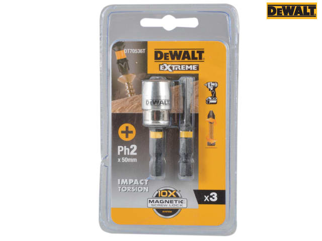 DEWALT Impact Torsion Bits PH2 x 50mm (x2) and Magnetic Screwlock Sleeve