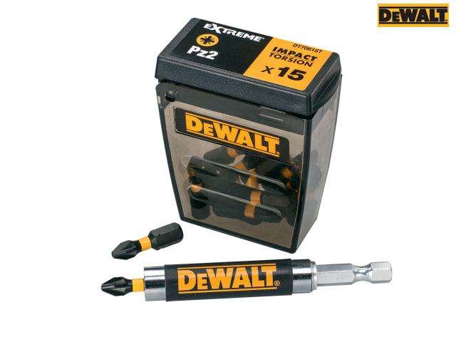 DEWALT Extreme Impact Torsion Bits PZ2 (Tic Tac Box 15) and Holder