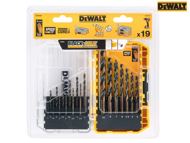 DEWALT DT70728 Black & Gold HSS Drill Set, 19 Piece