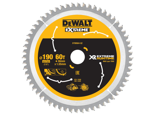 DEWALT XR FlexVolt Circular Saw Blade 190 x 30mm x 60T