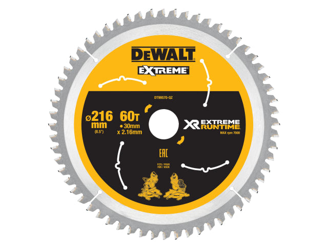 DEWALT XR FlexVolt Circular Saw Blade 216 x 30mm x 60T