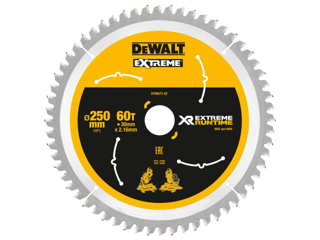 DEWALT Extreme Runtime FlexVolt Mitre Saw Blade 250 x 30mm x 60T