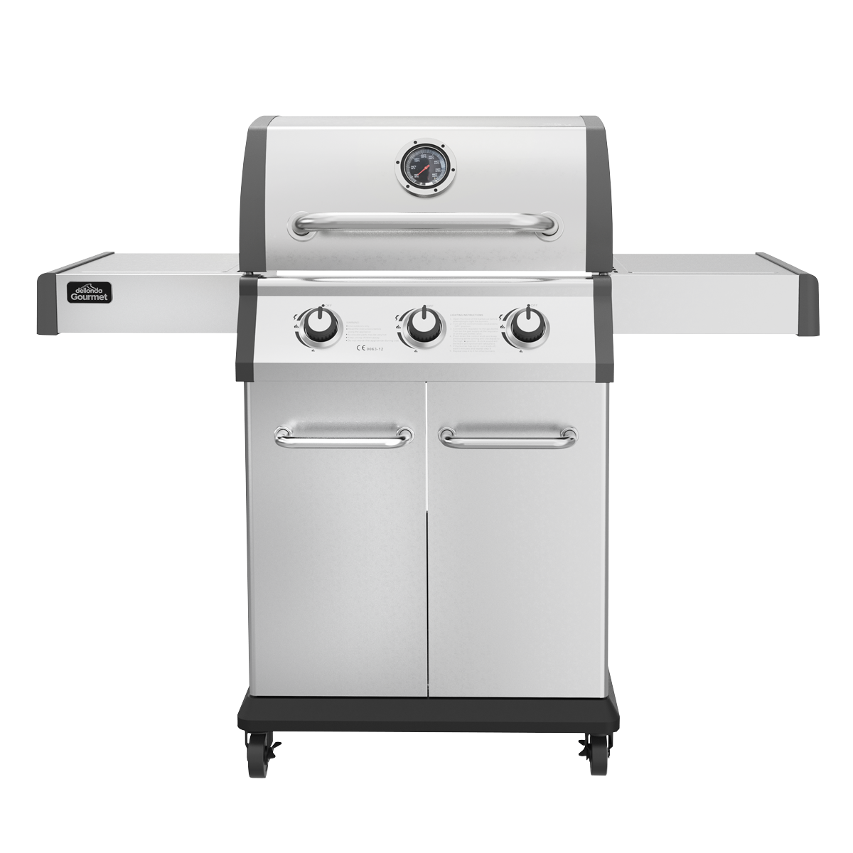 Sealey Dellonda 3 Burner Deluxe Gas BBQ Grill with Piezo Ignition & Wheels - Stainless Steel