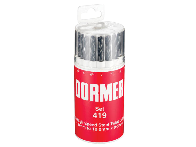 Dormer A191 No.419 Metric HSS Drill Set of 19 1.0-10.0 x 0.5mm