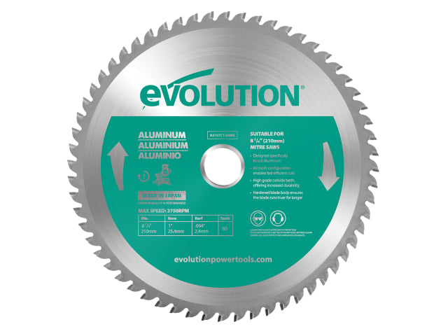 Evolution Aluminium Cutting Mitre Saw Blade 210 x 25.4mm x 60T