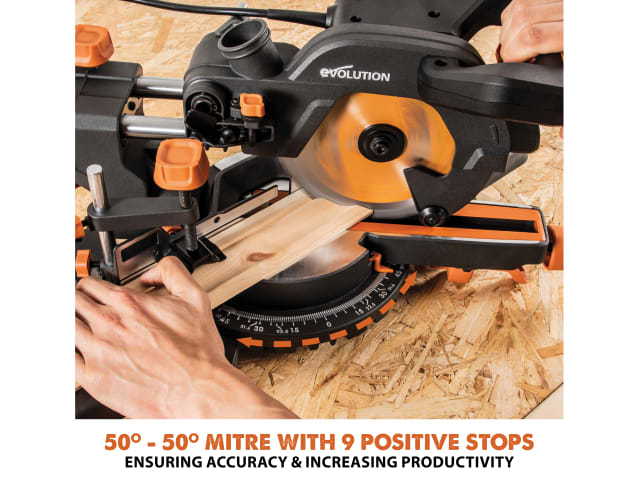 Evolution R185SMS+ 185mm Multi-Material Sliding Mitre Saw 1200W 240V