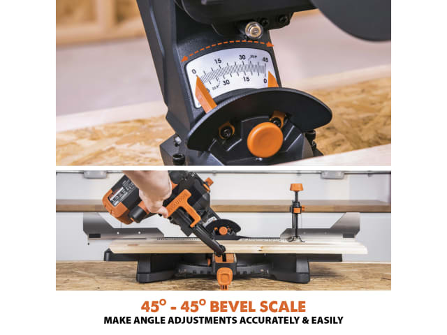 Evolution R255SMS-DB+ Multi-Material Sliding Mitre Saw 255mm 1600W 110V