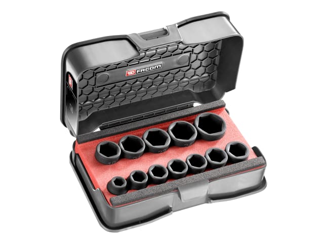 Facom 6-Point Stubby Impact Socket Set 1/2in SQDR, 12 Piece