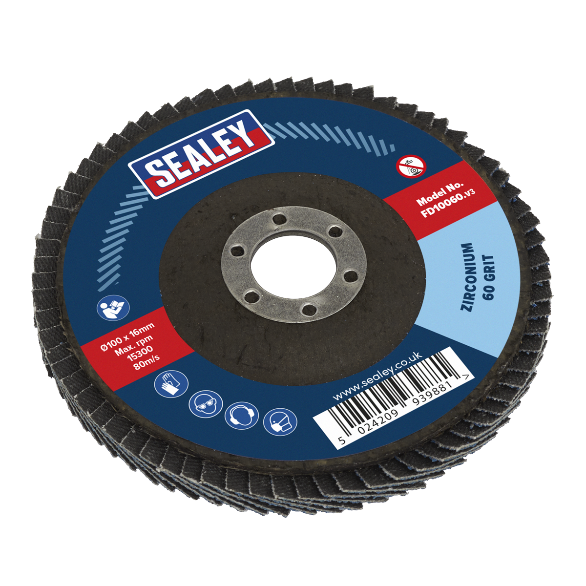 Sealey Flap Disc Zirconium Ø100mm Ø16mm Bore 60Grit