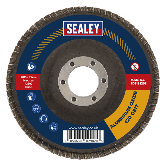 Sealey 120Grit Flap Discs Aluminium Oxide Ø115mm Ø22mm Bore - Pack of 10