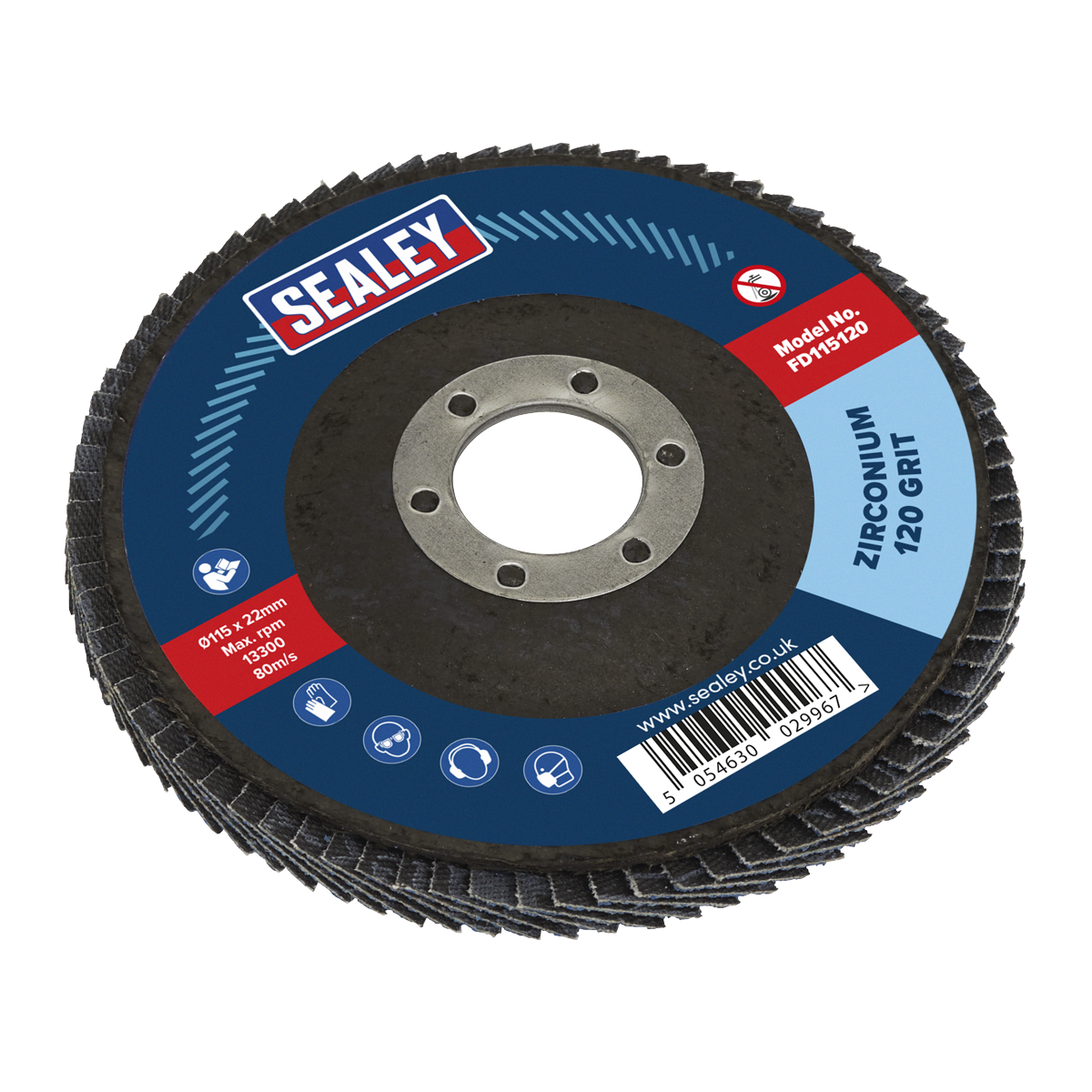 Sealey Flap Disc Zirconium Ø115mm Ø22mm Bore 120Grit