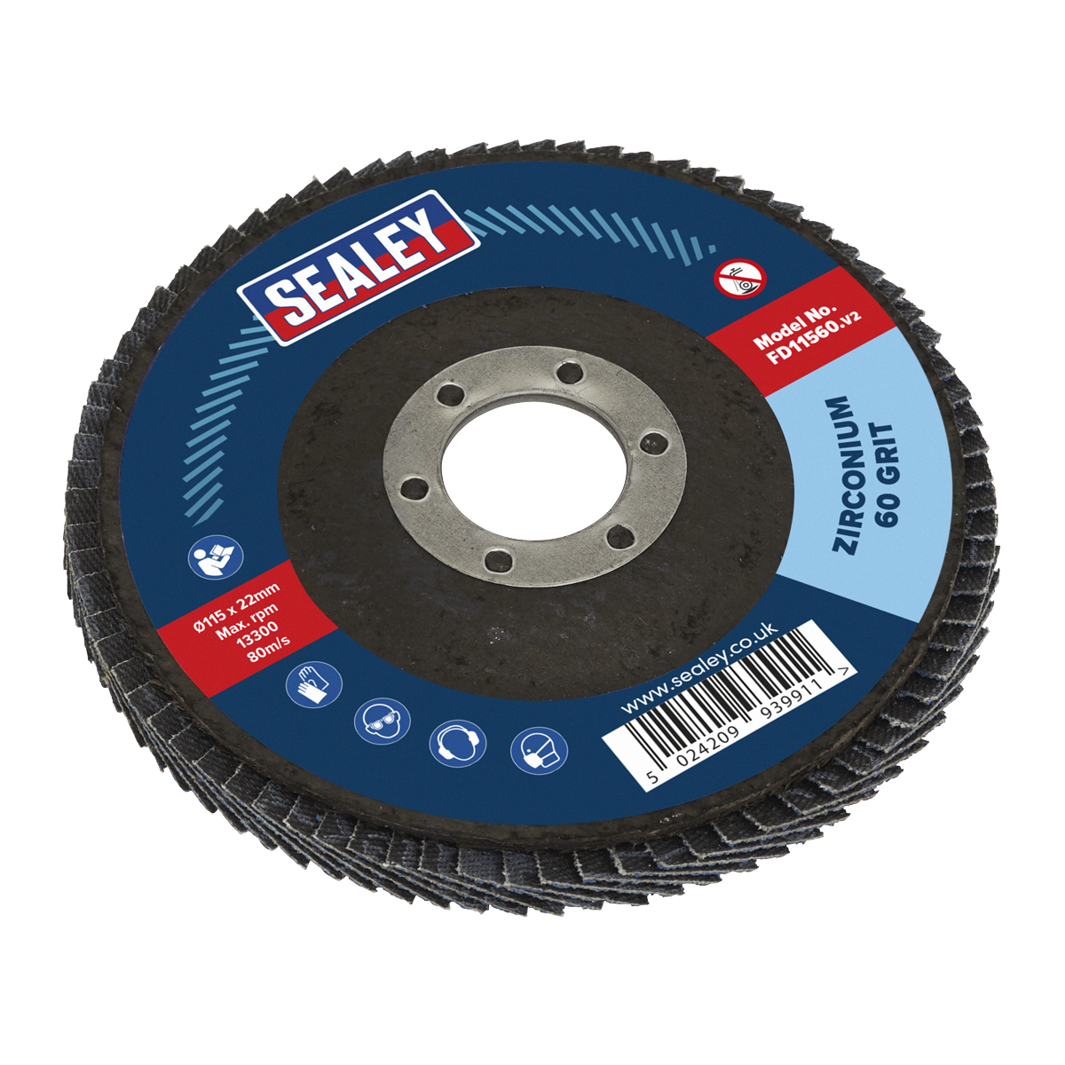 Sealey Flap Disc Zirconium Ø115mm Ø22mm Bore 60Grit