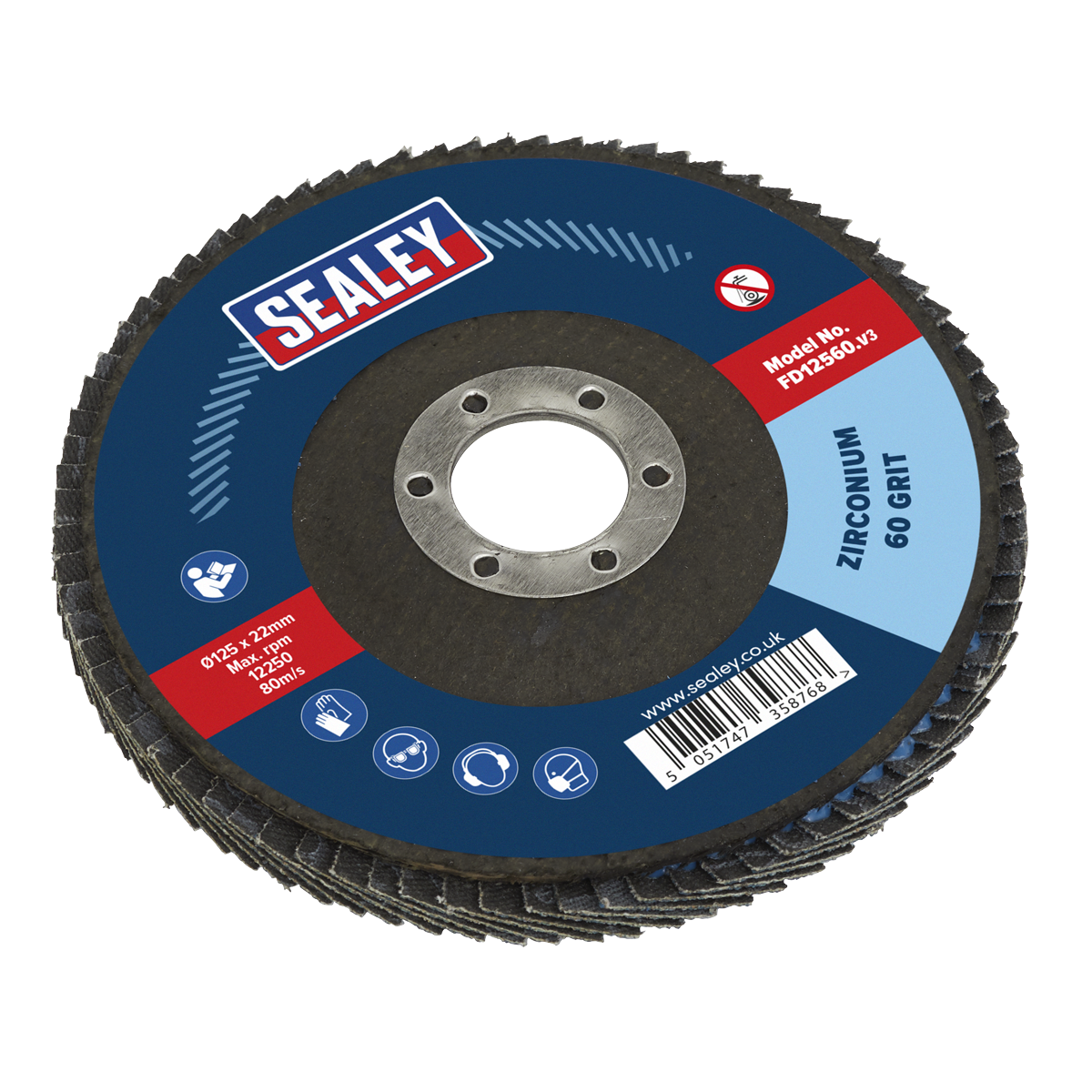 Sealey Flap Disc Zirconium Ø125mm Ø22mm Bore 60Grit