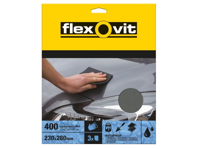 Flexovit Waterproof Sanding Sheets 230 x 280mm Fine 400G (3)