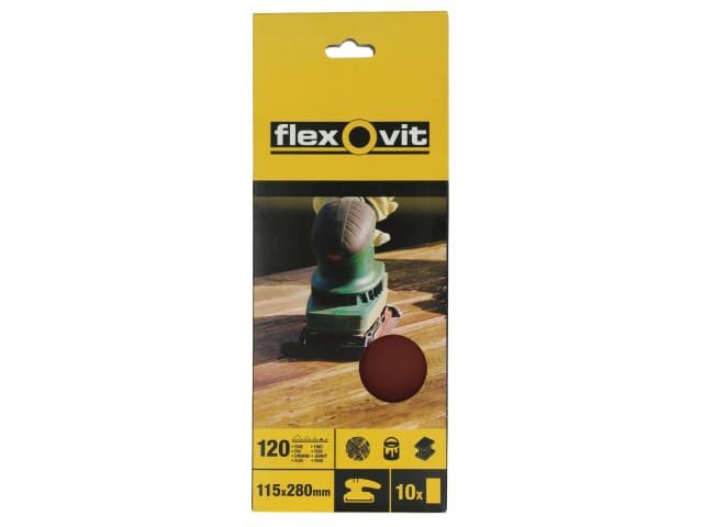 Flexovit 1/2 Sanding Sheets Orbital Plain Fine 120 Grit (Pack 10)