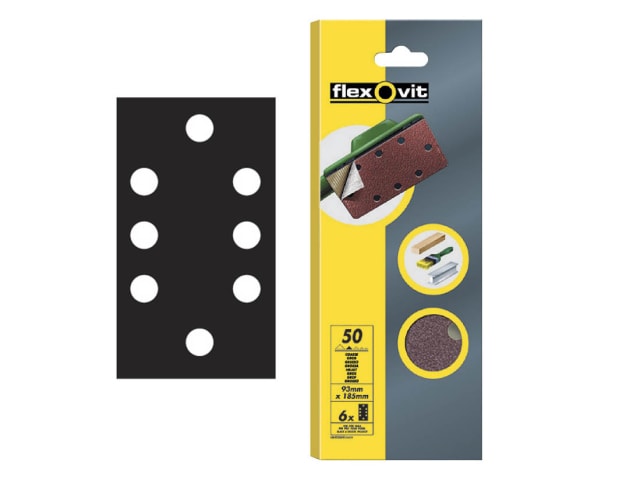 Flexovit 1/3 Sanding Sheets Quick-Release Coarse 50 Grit (Pack 6)