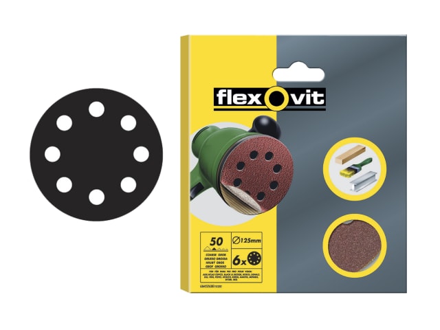 Flexovit Hook & Loop Sanding Disc 115mm Assorted (Pack 6)