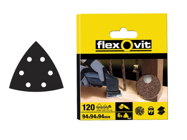 Flexovit Delta Hook & Loop Sanding Sheets 94mm Fine 120G (Pack 6)