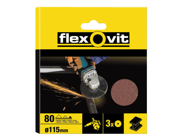 Flexovit Aluminium Oxide Fibre Disc 115mm Fine 80G (Pack 10)