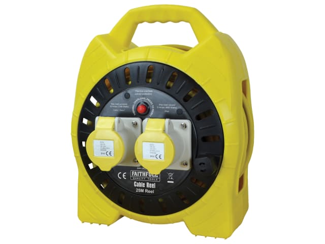 Faithfull Power Plus Semi-Enclosed Cable Reel 110V 16A 2-Socket 25m (1.5mm Cable)