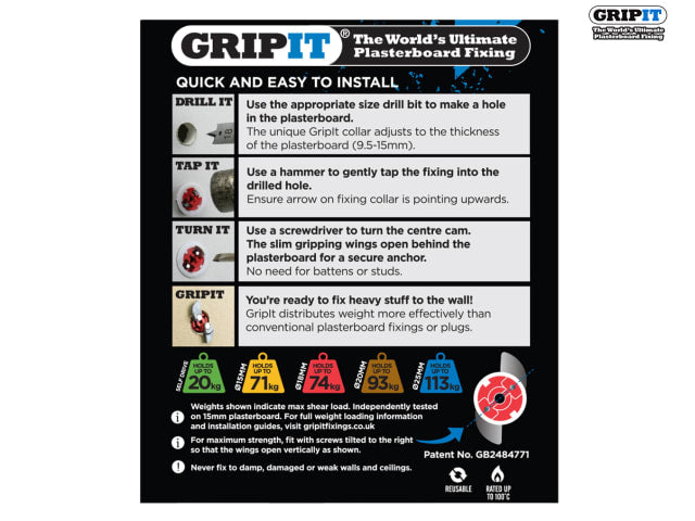 Gripit Red Plasterboard Fixings 18mm (Pack 8)