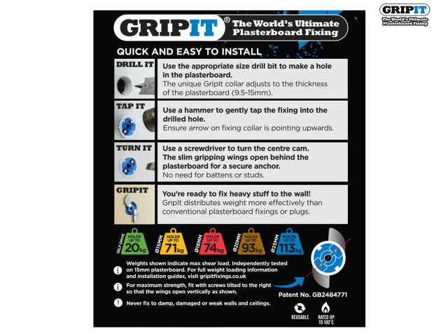 Gripit Blue Plasterboard Fixings 25mm (Pack 25)