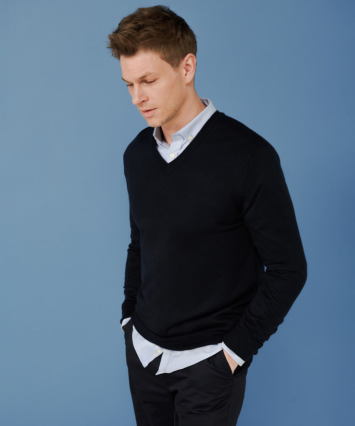 Henbury Cashmere Touch Acrylic V-Neck Jumper