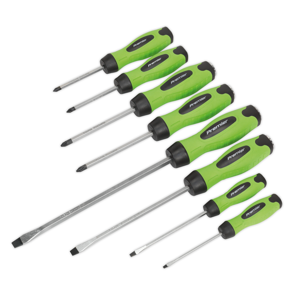 Sealey Screwdriver Set 8pc Hammer-Thru Hi-Vis Green