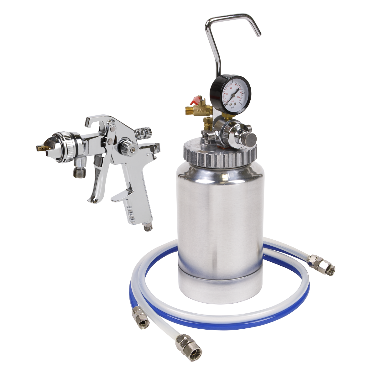 Sealey HVLP Pressure Pot System with Spray Gun & Hoses 1.7mm Set-Up