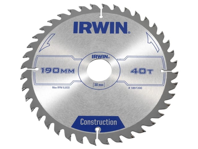 IRWIN® Construction Circular Saw Blade 190 x 30mm x 40T ATB