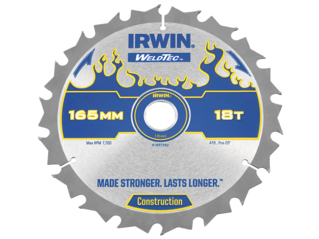 IRWIN® Weldtec Cordless Circular Saw Blades 165 x 20mm x 18T ATB