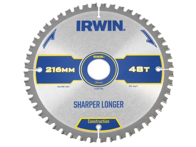 IRWIN® Construction Mitre Circular Saw Blade 216 x 30mm x 48T ATB/Neg