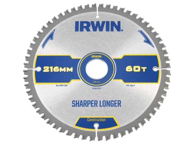 IRWIN® Construction Mitre Circular Saw Blade 216 x 30mm x 60T ATB/Neg