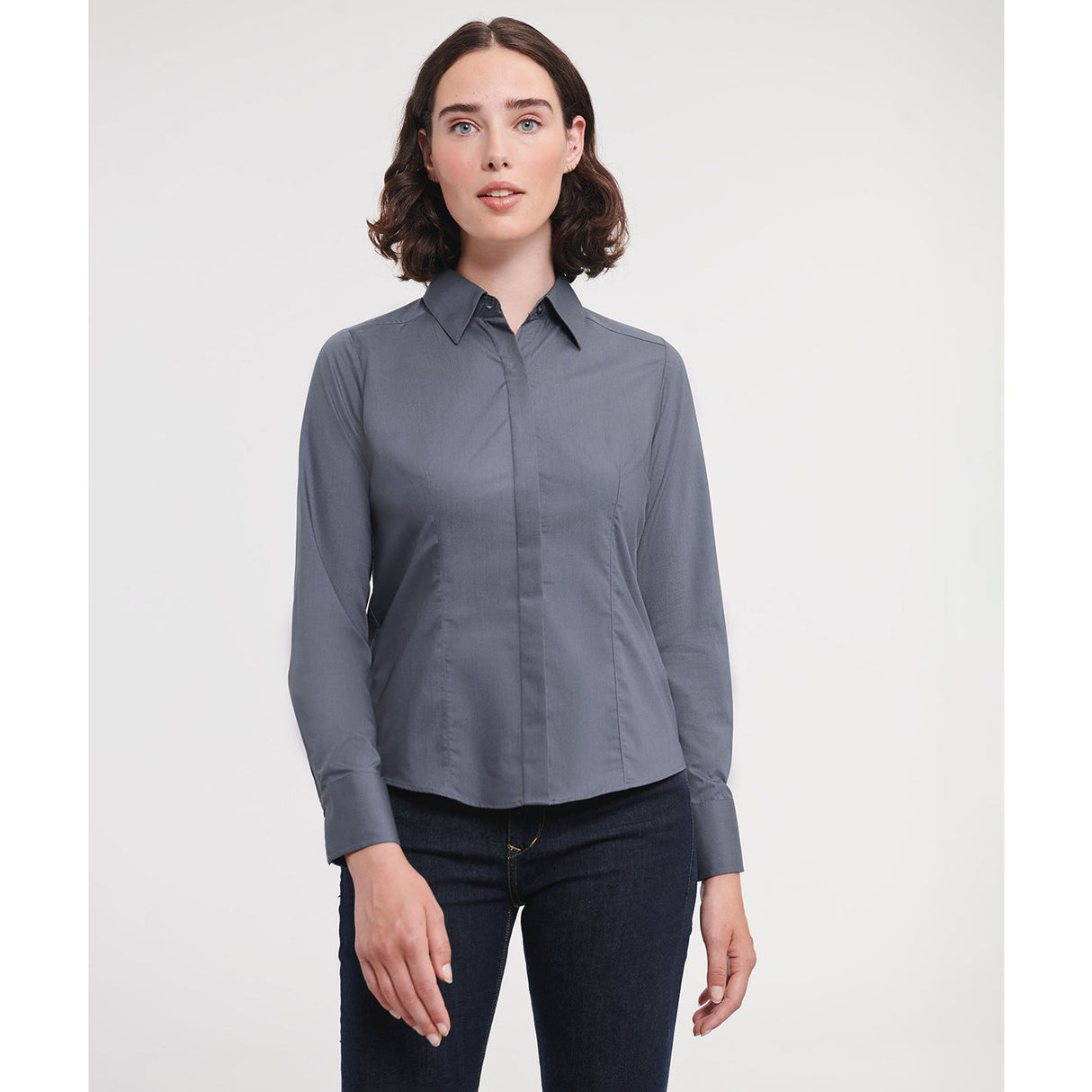 Russell Collection Women's Long Sleeve Polycotton Easycare Fitted Poplin Shirt