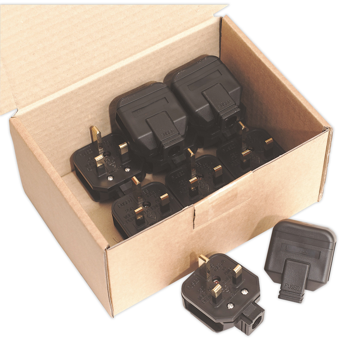 Sealey Black 13A heavy-Duty Plug Pack of 10