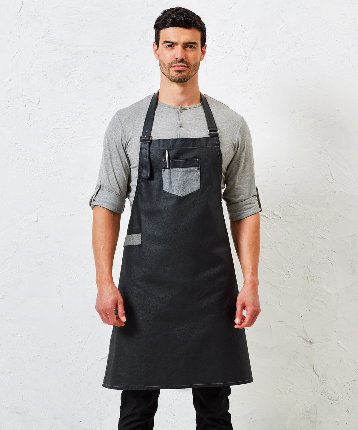 Premier Division Waxed-Look Denim Bib Apron With Faux Leather