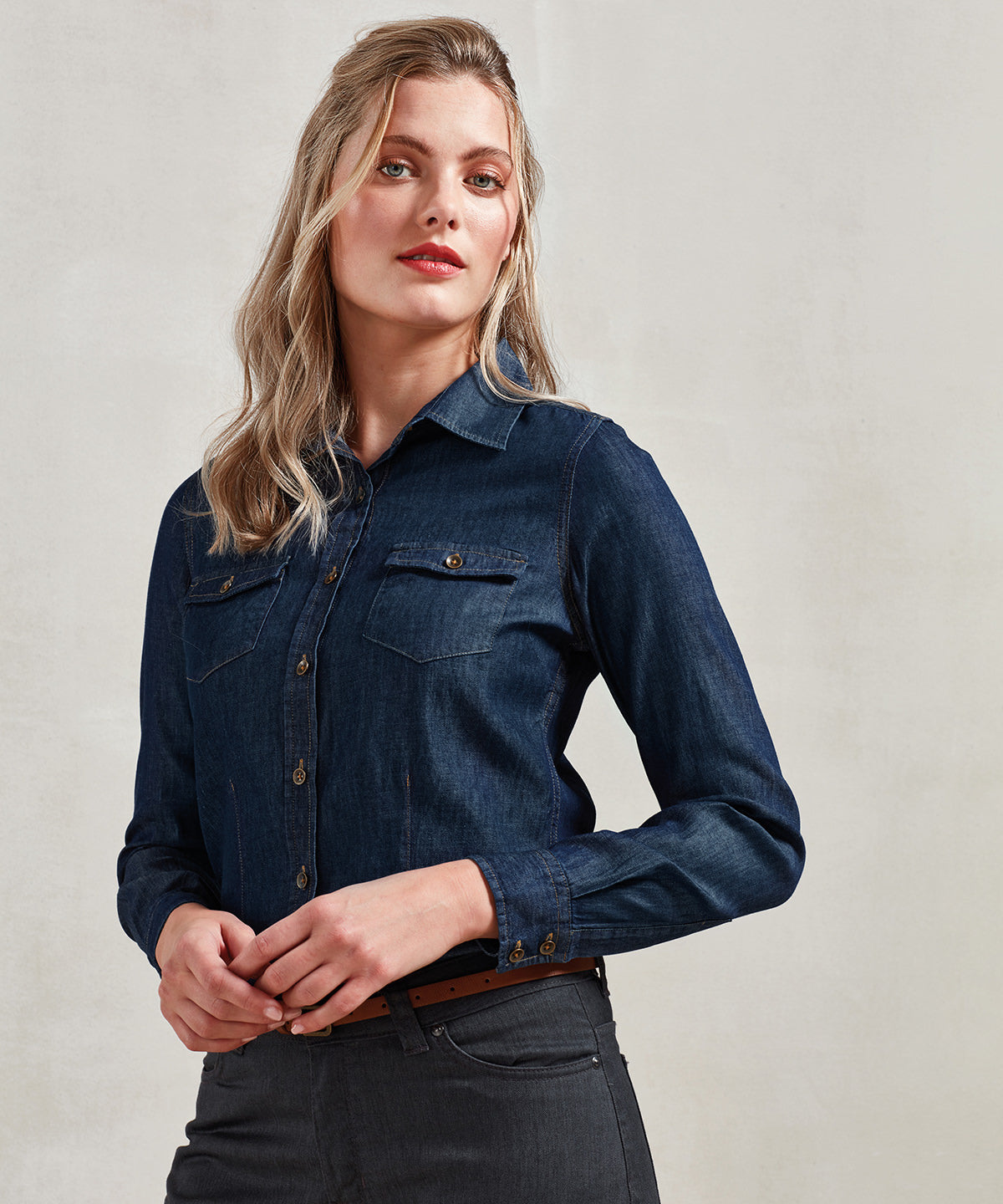 Premier Women's Jeans Stitch Denim Shirt