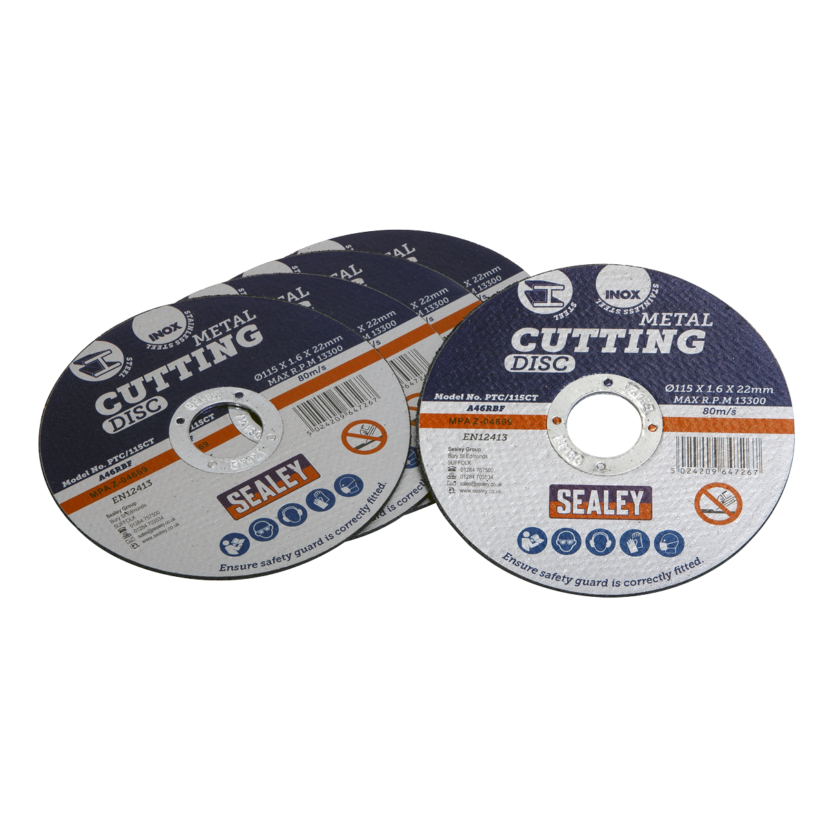 Sealey Cutting Disc Ø115 x 1.6mm Ø22mm Bore Pack of 5