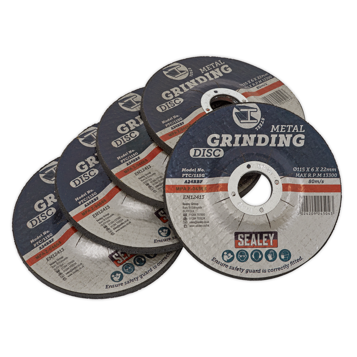 Sealey Grinding Disc Ø115 x 6mm Ø22mm Bore - Pack of 5