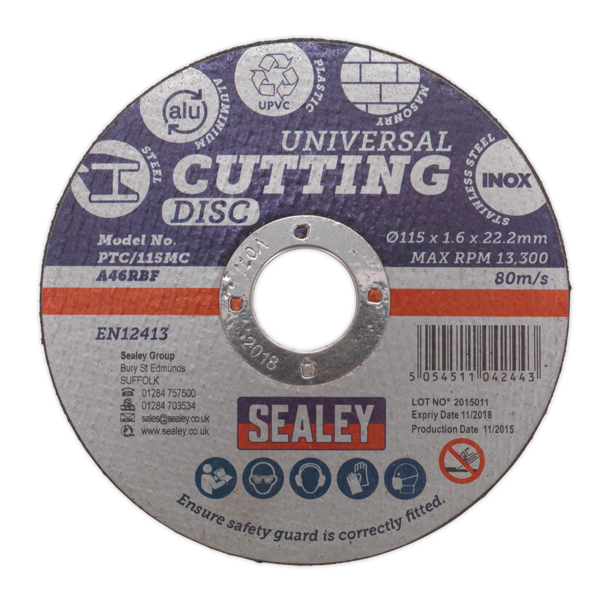 Sealey Multipurpose Cutting Disc Ø115 x 1.6mm Ø22.2mm Bore